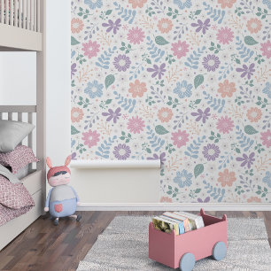 Papier Peint Fleurs fantaisistes mignonnes couleur pastel pour