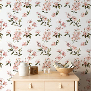 Papier Peint Fleurs florales roses Aquarelle Jardin botanique