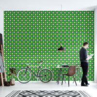 Fleurs géométriques rétro en rose et vert
