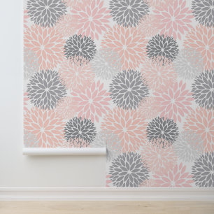 Papier Peint Fleurs Gris Rose