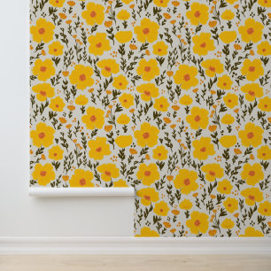 Papier Peint Fleurs jaunes de prairie fleurie motif