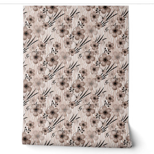 Papier Peint Fleurs marron beige motif sur le tigre arrière - p