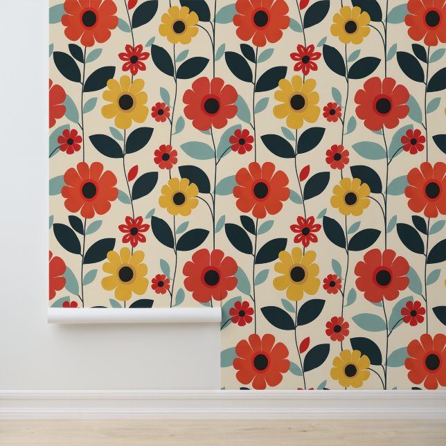 Papier Peint Fleurs modernes du milieu du siècle (Application)