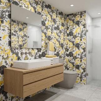 Papier Peint Fleurs Modernes Jaunes Et Noires