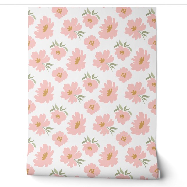 Papier Peint Fleurs modernes Pink Gold Nursery Salle pour enfan (Déroulement)