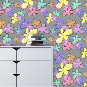 Papier Peint Fleurs rétro mignonnes avec lumières translucides 