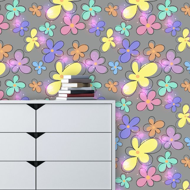 Papier Peint Fleurs rétro mignonnes avec lumières translucides  (Créateur téléchargé)