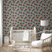 Fleurs rouges et vertes Abstraites sur gris