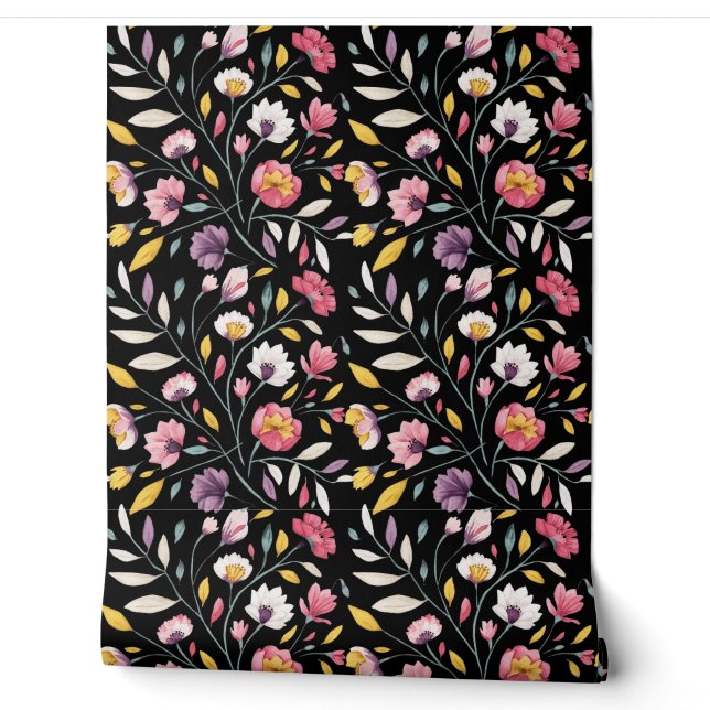 Papier Peint Fleurs sauvages d'aquarelle bohème moderne (Déroulement)