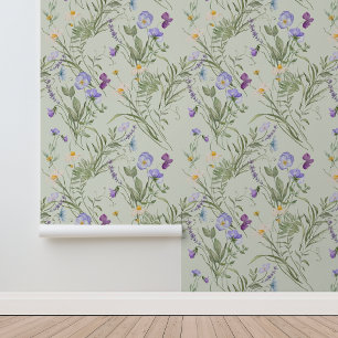Papier Peint Fleurs sauvages de prairie Violette Daisy Verdure