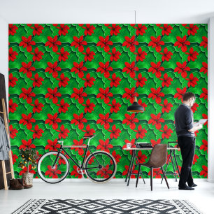Papier Peint Fleurs tropicales côtières rouge vert Hawaiian chi