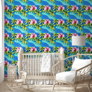 Papier Peint Fleurs tropicales île feuille mer turquoise côte
