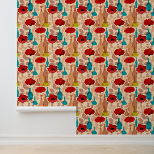 Papier Peint Fleurs, vases et bouteilles motif