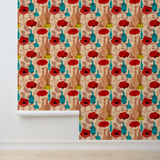 Papier Peint Fleurs, vases et bouteilles motif (Application)