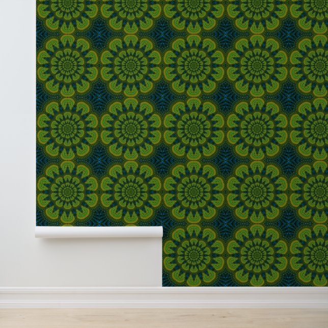 Papier Peint Fleurs vertes Cool Moderne Design élégant Tribal H (Application)