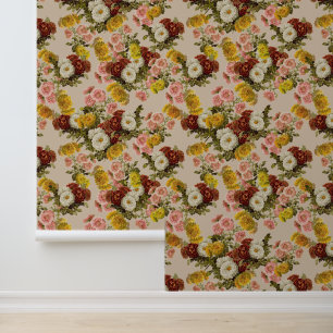 Papier Peint Fleurs Vintages élégantes sur le beige