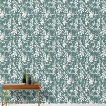 Papier peint Flora sarcelle et blanc