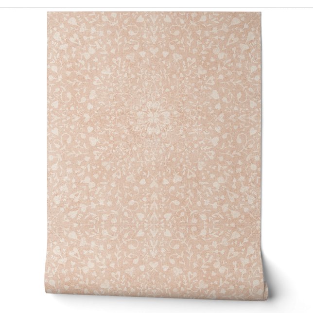 Papier Peint Floral amour mandala argile rose (Déroulement)