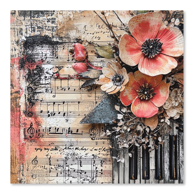 Papier Peint Floral avec touches de piano rustique et feuille d (Recto)