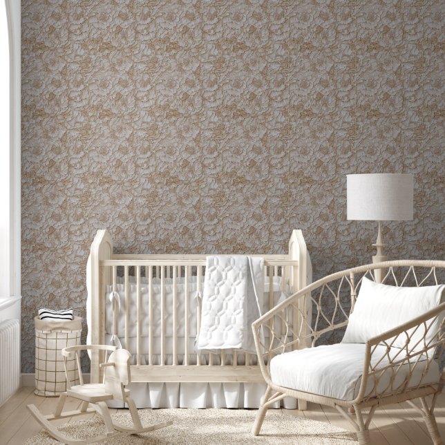Papier Peint Floral beige blanc crème pivoine rose chic motif (Enfants)