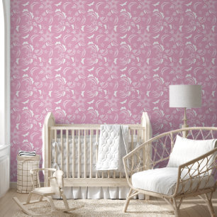 Papier Peint Floral blanc avec Arrière - plan rose pâle