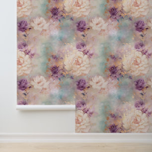 Papier Peint Floral blanc bleu violet féminin