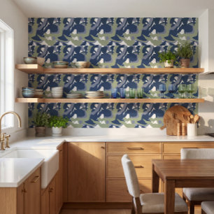 Papier peint floral bleu moderne foncé