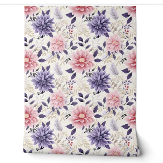 Papier Peint Floral Bliss Petite - Violet, Rose, Beige - Glam