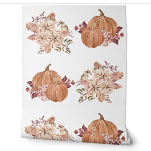 Papier Peint Floral Citrouille Automne Brown Orange Aquarelle