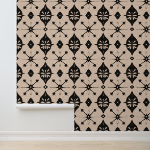 Papier Peint Floral géométrique Motif noir et beige