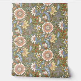 Papier Peint Floral indien Boho avec arrière - plan vert olive