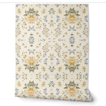 Papier peint floral jaune bleu - Motif botanique