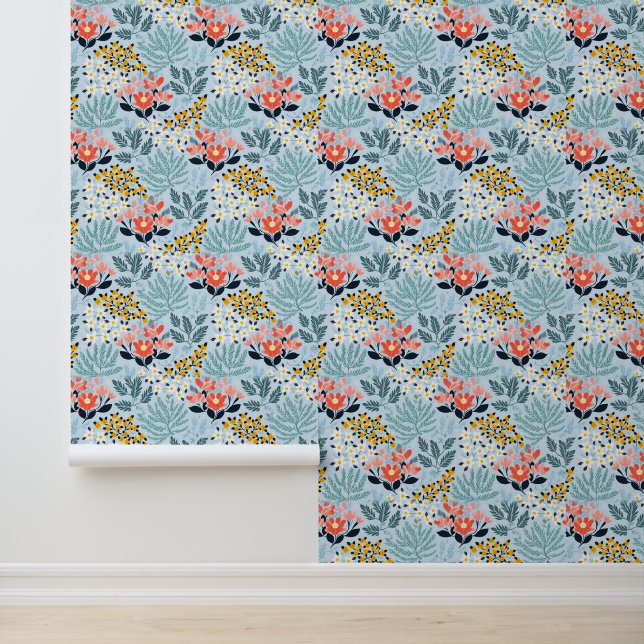Papier Peint Floral moderne sur bleu (Application)