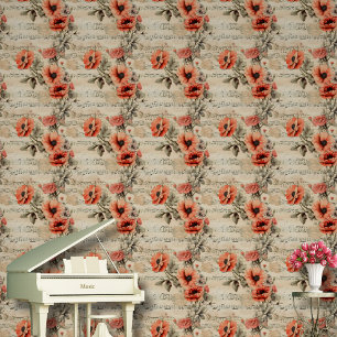 Papier Peint Floral Musical Notes Motif Rouge Peel Et Bâton