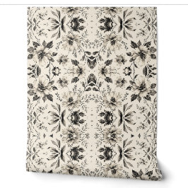 Papier peint floral noir et blanc - Damassé élégan