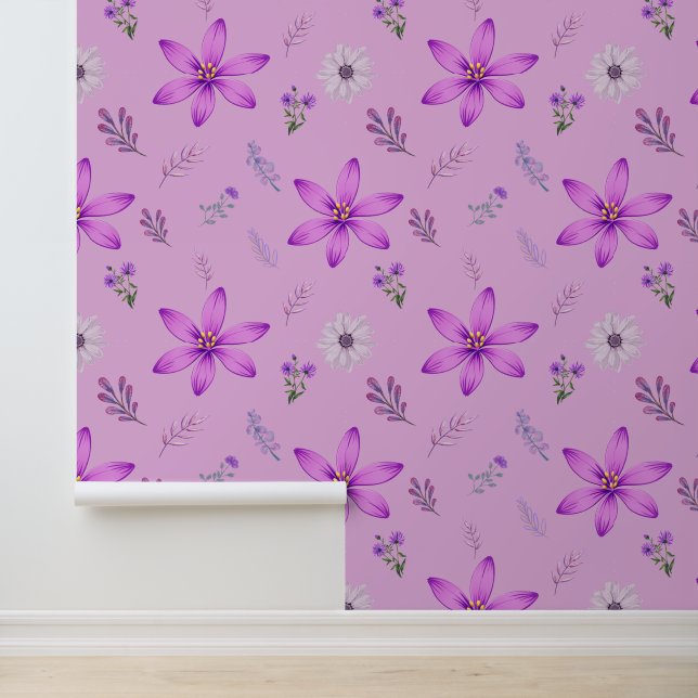 Papier Peint Floral pourpre Accents Motif sans couture (Application)