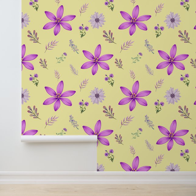 Papier Peint Floral pourpre Accents Motif sans couture (Application)