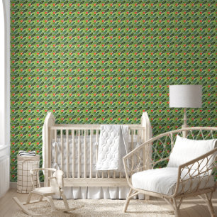 Papier Peint Floral Retro Cute Daisy Vert Super gai