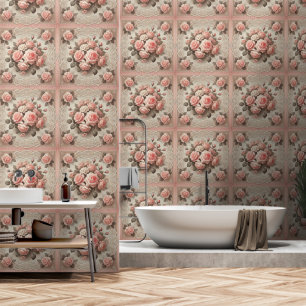 Papier Peint Floral rose vintage avec bordure dentelle