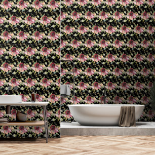 Papier Peint Floral rouge rose noir
