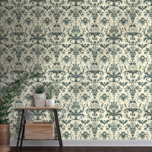 Papier Peint Floral Vert Vintage à Décoller et Col