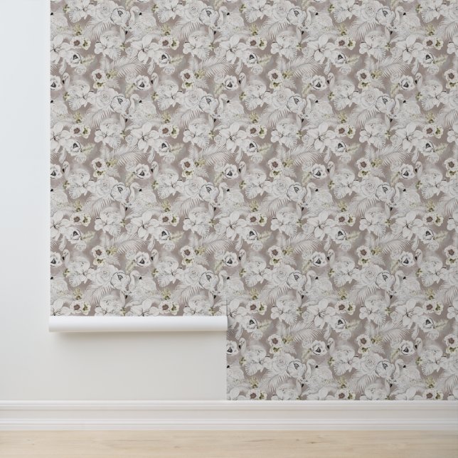Papier Peint Florals Palm Flamants roses Feuille (Application)