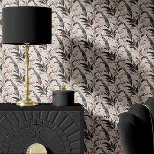 Papier Peint Flore botanique et Rose poussiéreux et charbonnier