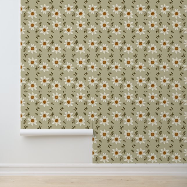 Papier Peint Flore décorative en blanc et beige (Application)