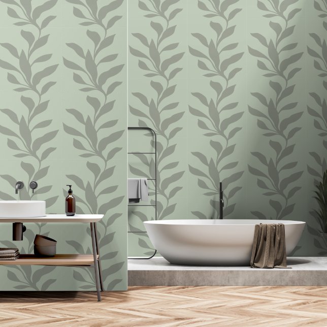 Papier Peint Flore en Grace XL3 White Green Sage (Salle de bain)
