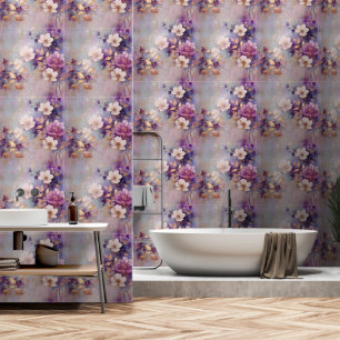 Papier Peint Flore violet blanc or