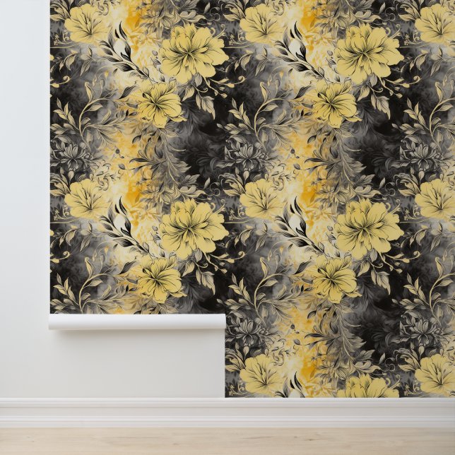 Papier Peint Flores radiantes : Jaunes et Noires (Application)