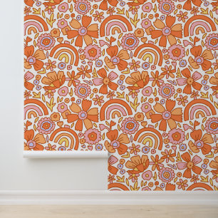 Papier Peint Flores super rétro oranges