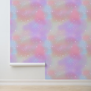 Papier Peint Fluffy Candy rose Unicorn Nuages Étoiles Magique