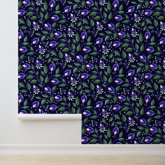 Papier Peint Fond d'écran floral en marine et violet